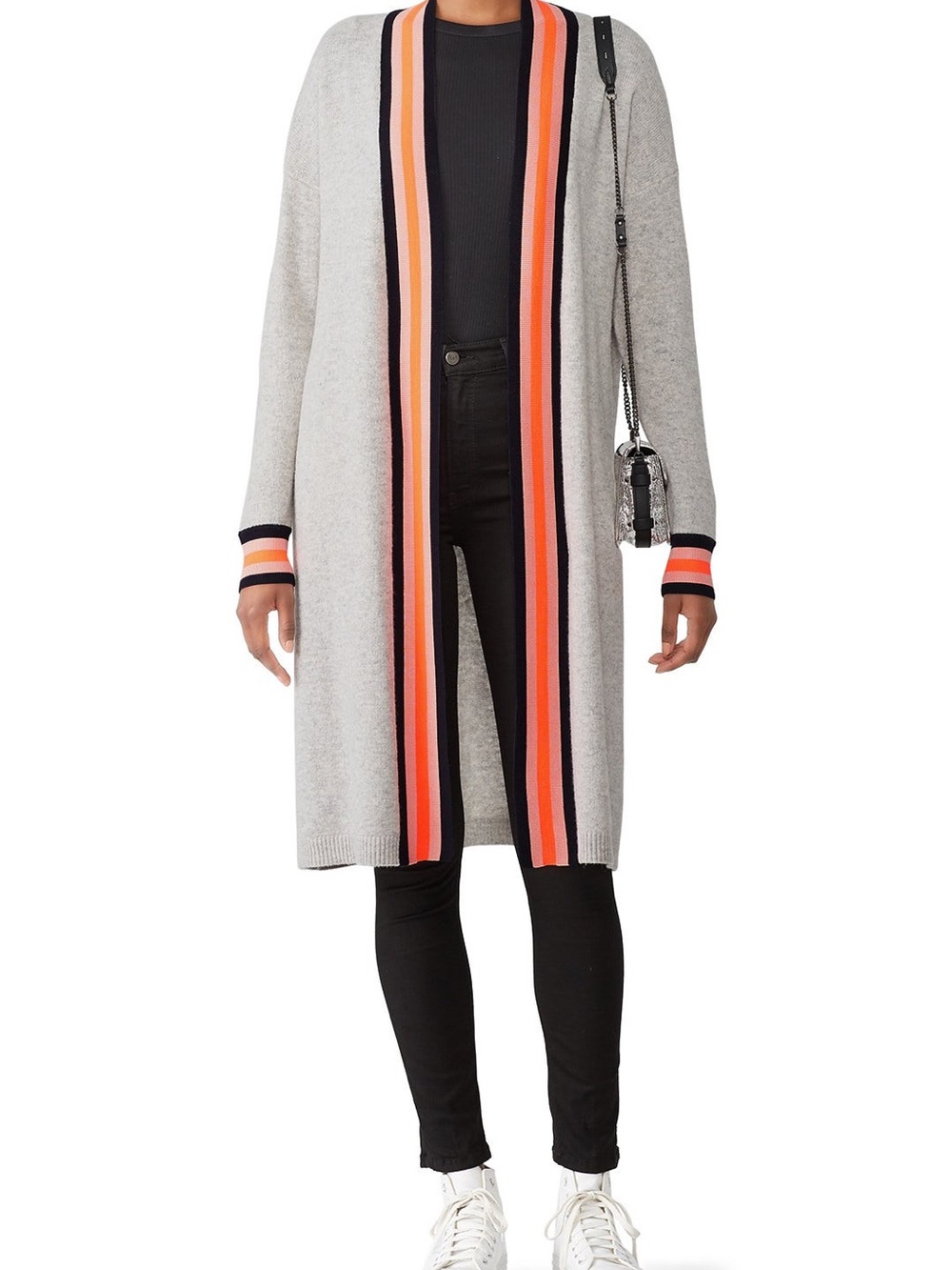 Scotch & Soda Maison Scotch Striped Longline Duster Cardigan Gray Wool